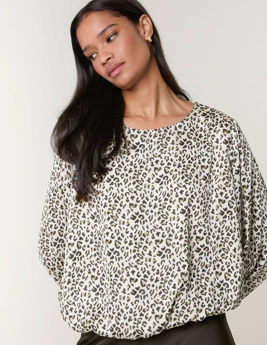 Leopard Print Elasticated Hem Blouse - Image 1