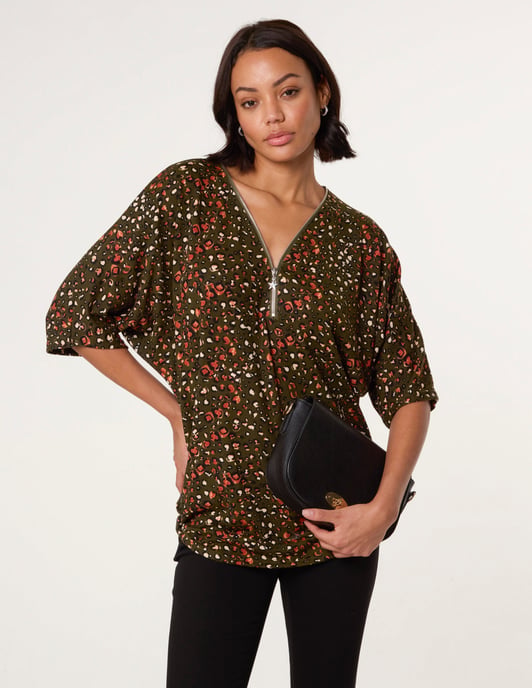 Printed Zip Front Top - Image 1