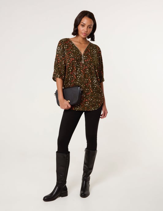 Printed Zip Front Top - Image 2