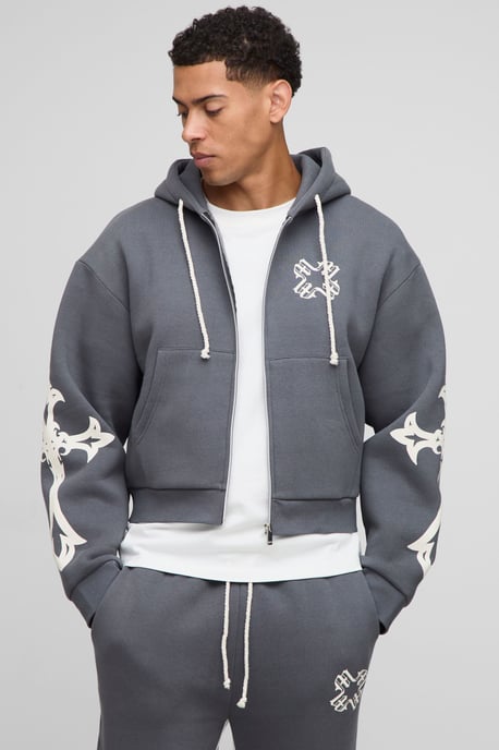 Shrunken Cross Hooded Zip Flare Gusset Tracksuit - Image 3