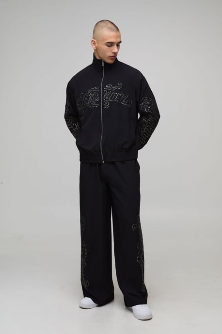Boxy Fit Funnel Neck Zip Through Woven Tracksuit - Image 1