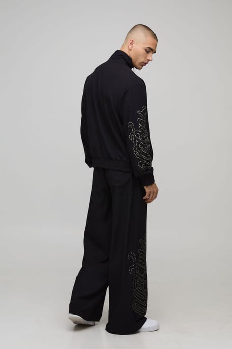 Boxy Fit Funnel Neck Zip Through Woven Tracksuit - Image 2