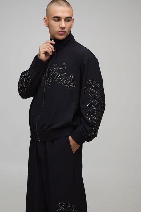 Boxy Fit Funnel Neck Zip Through Woven Tracksuit - Image 3
