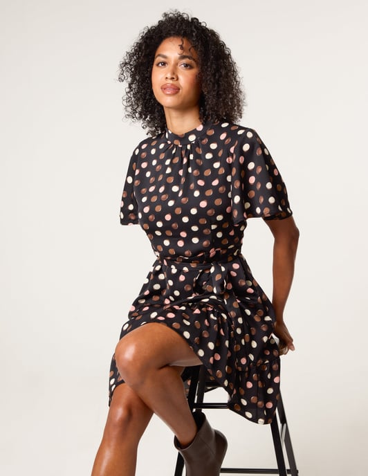 Polka Dot High Neck Flippy Dress - Image 1