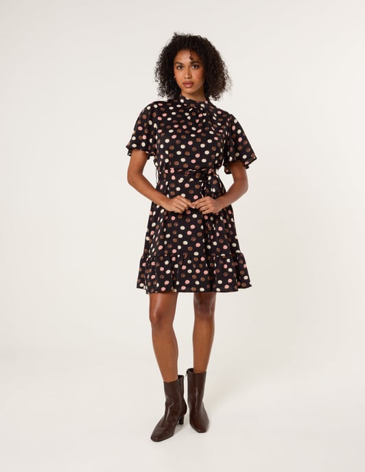 Polka Dot High Neck Flippy Dress - Image 2