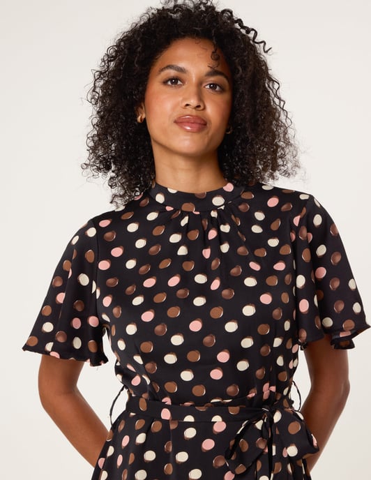 Polka Dot High Neck Flippy Dress - Image 3