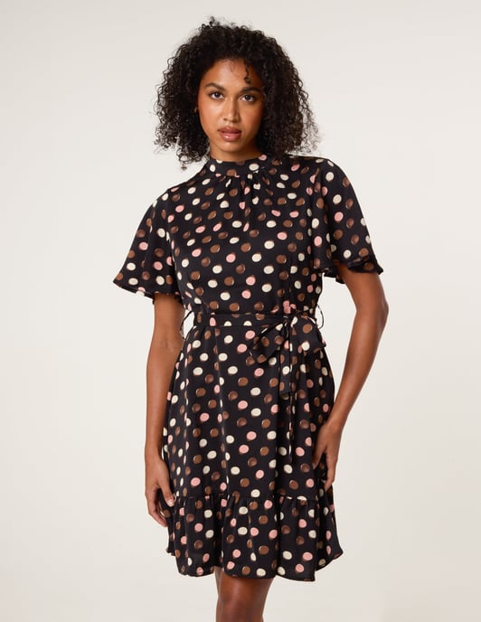 Polka Dot High Neck Flippy Dress - Image 4