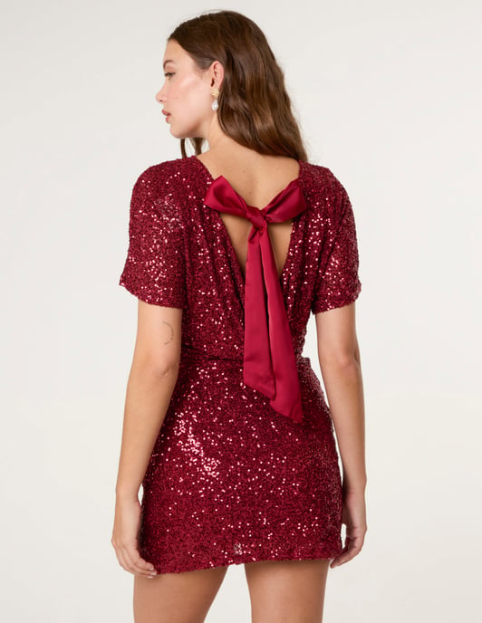Satin Bow Back Sequin Dress - Image 2