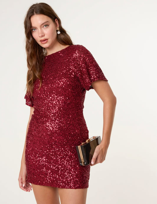 Satin Bow Back Sequin Dress - Image 3