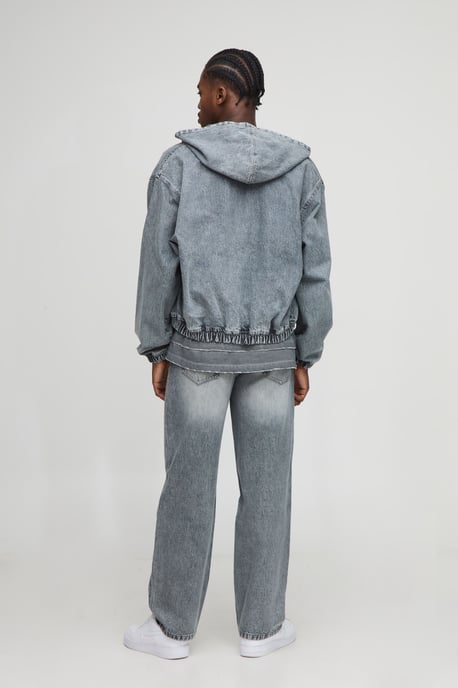 Oversized Boxy Washed Denim Hoodie - Image 2