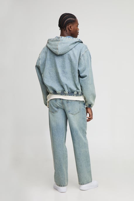 Oversized Boxy Washed Denim Hoodie - Image 2