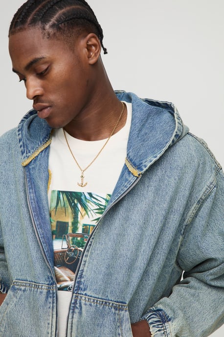 Oversized Boxy Washed Denim Hoodie - Image 3