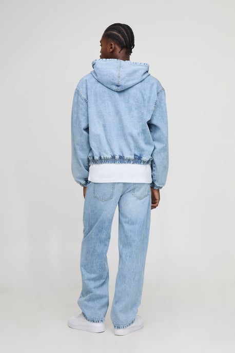 Oversized Boxy Washed Denim Hoodie - Image 2