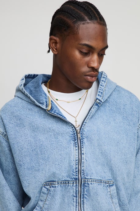 Oversized Boxy Washed Denim Hoodie - Image 3