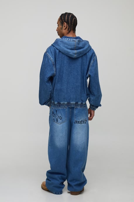 Oversized Boxy Washed Denim Hoodie - Image 2