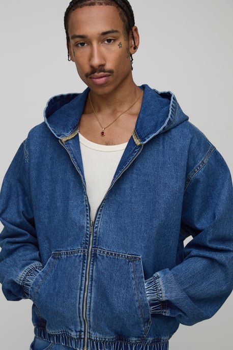 Oversized Boxy Washed Denim Hoodie - Image 3