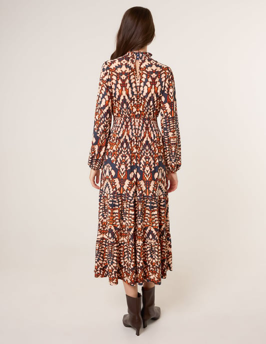 Frilled Shirred High Neck Shirred Waist Dress - Image 4