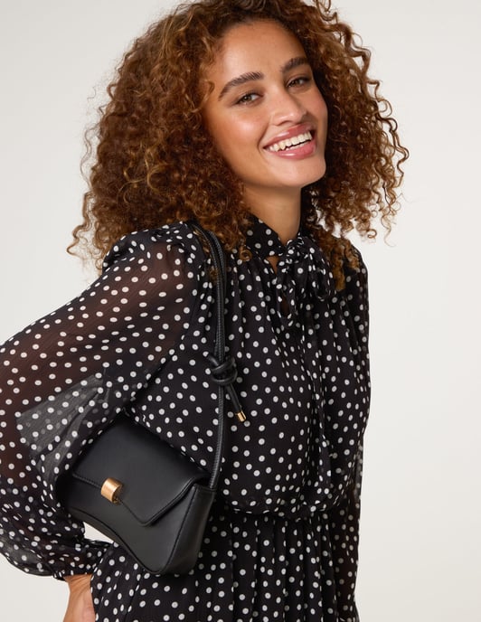 Polka Dot Tie Neck Midi Dress - Image 4