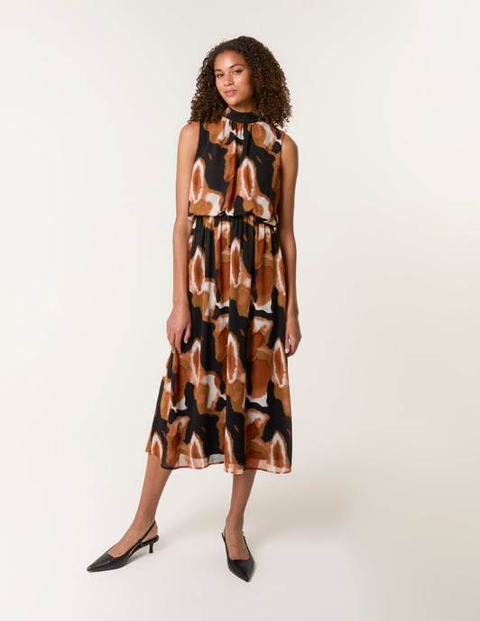 Sleeveless Puffball High Neck Printed Dress - Image 3