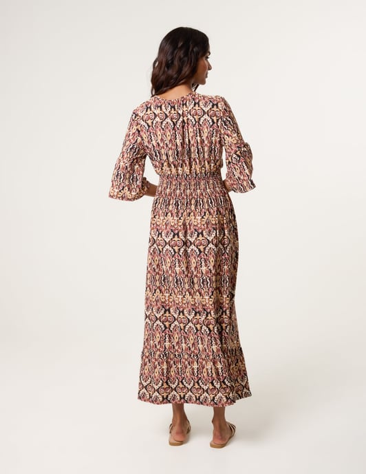 Elasticated Neck Shirred Waist Midi Dress - Image 4