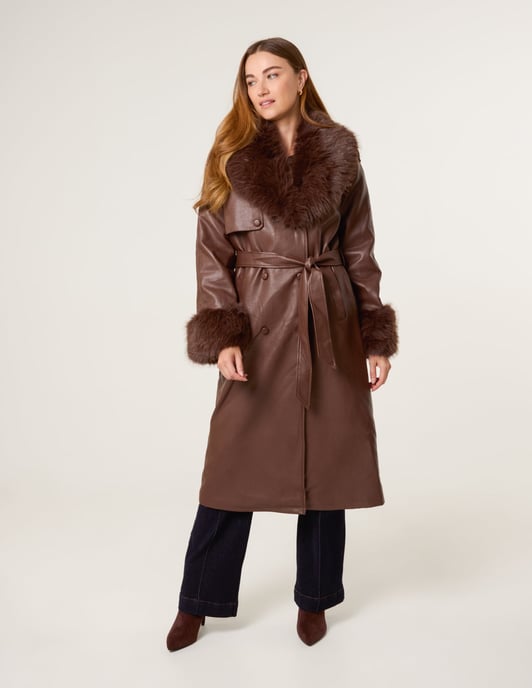 Faux Fur Cuff & Collar Coat - Image 1