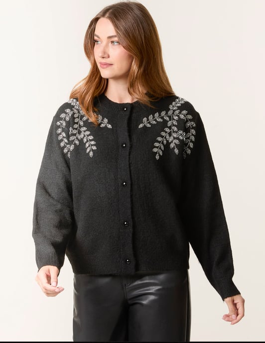 Diamante Detailed Leaf Branch Cardigan - Image 1