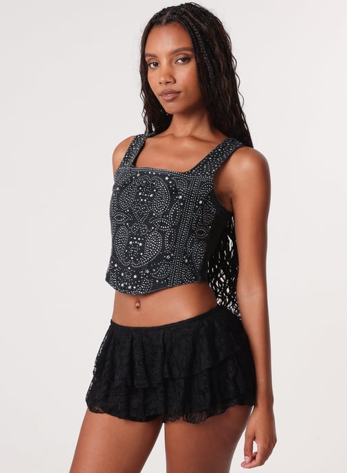 Diamante Denim Corset Top - Image 2