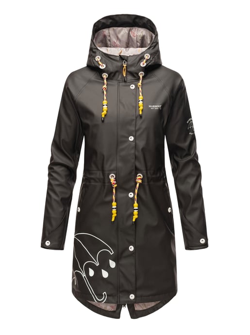 Marikoo women’s raincoat – Dancing Umbrella, waterproof with hood - Image 1