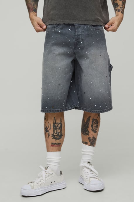 All Over Rhinestone Overdye Jorts - Image 1