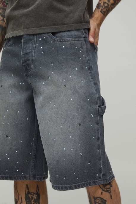 All Over Rhinestone Overdye Jorts - Image 3