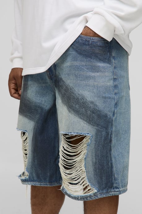 Plus Relaxed Fit Paint Brushed Distressed Jorts - Image 3