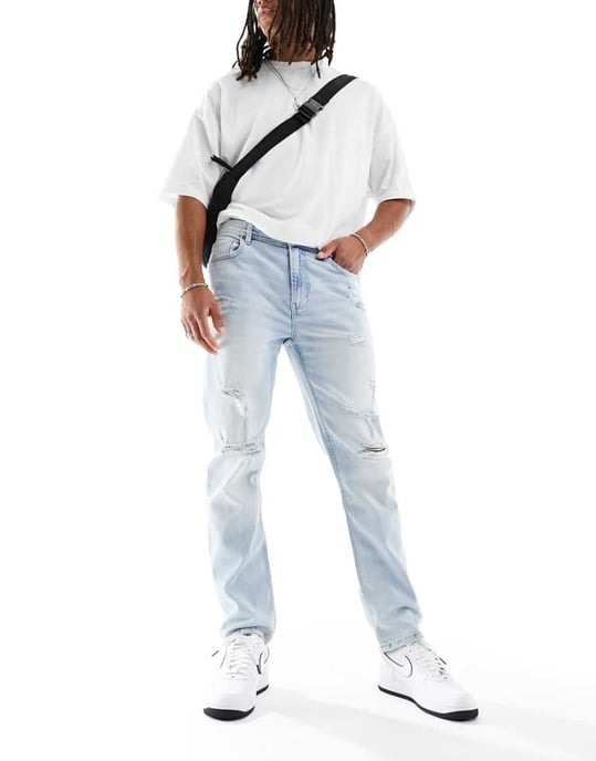 Cotton On slim fit raka jeans i tvättad blå - Image 1