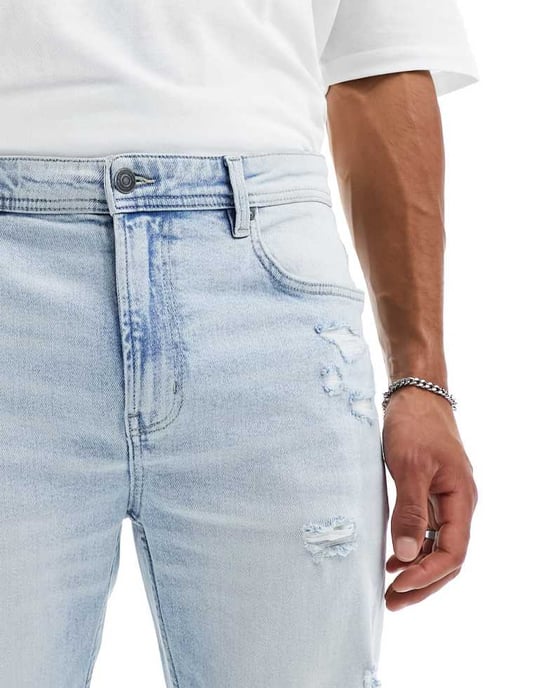 Cotton On slim fit raka jeans i tvättad blå - Image 4