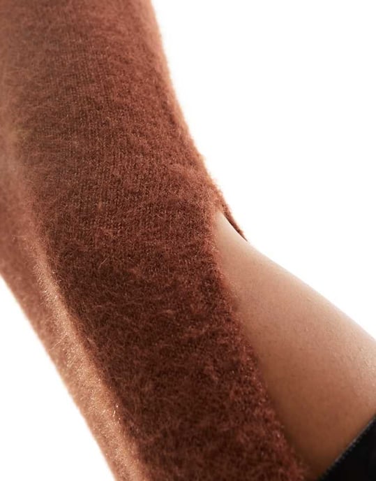 ASOS DESIGN maxikjol i fluffigt garn i toffee co-ord - Image 3