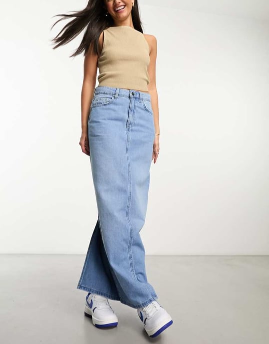 Cotton On rak maxi kjol i ljustvättad denim - Image 3