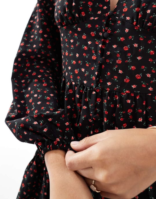 Vila smock buttondown floral mini dress in black - Image 4