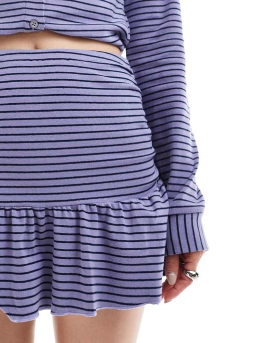 Motel nefeli striped ruffle mini skirt in blue - Image 3