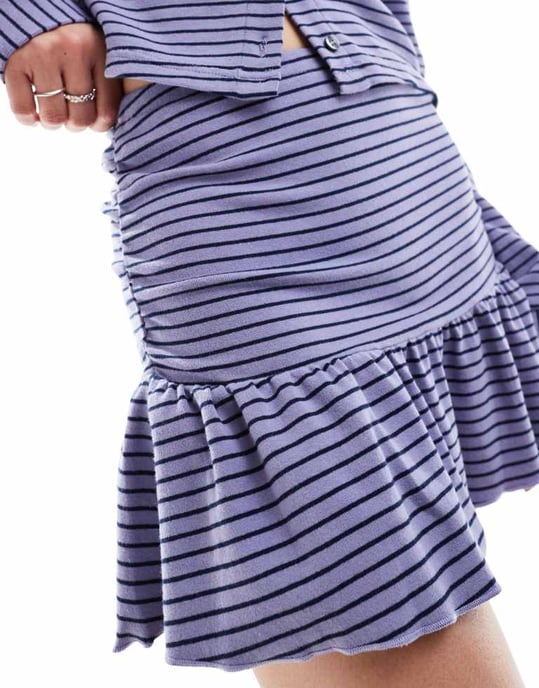Motel nefeli striped ruffle mini skirt in blue - Image 4