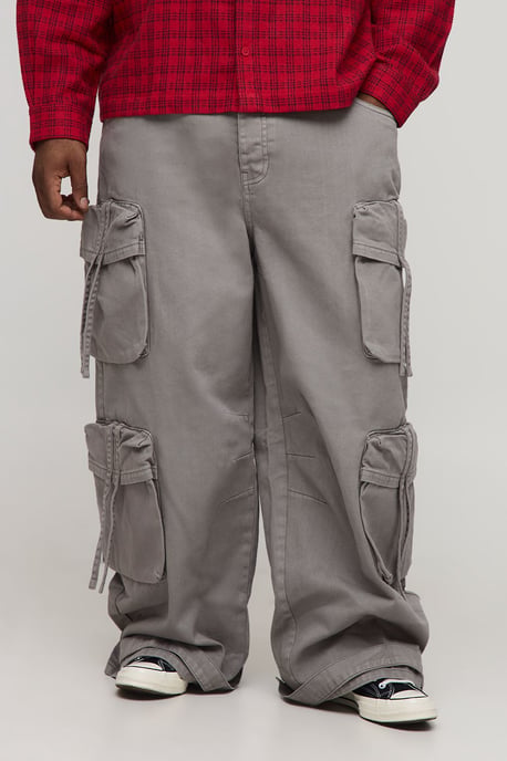 Plus Multi Cargo Pocket Overdye Baggy Jeans - Image 1