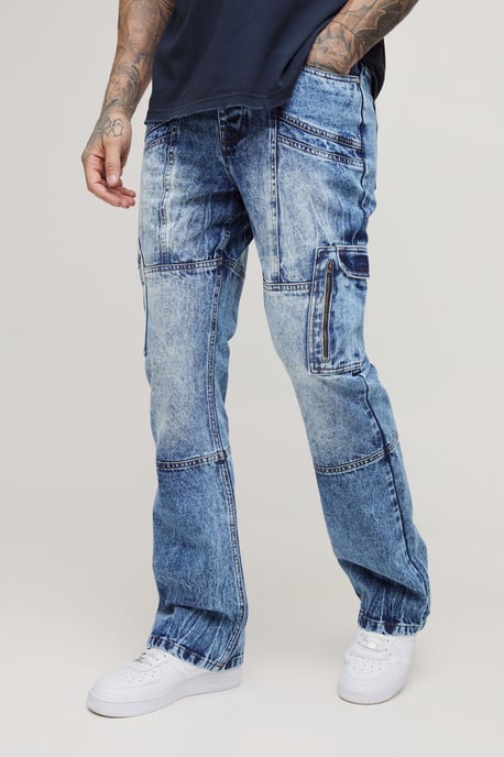 Tall Acid Wash Panel Cargo Flared Jeans - Image 1