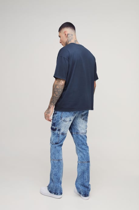 Tall Acid Wash Panel Cargo Flared Jeans - Image 2