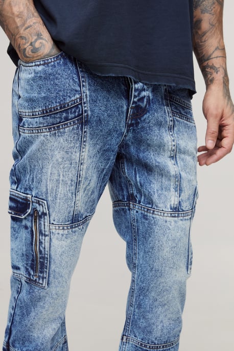 Tall Acid Wash Panel Cargo Flared Jeans - Image 3