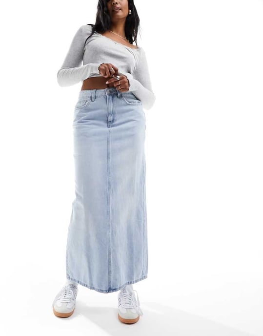 Cotton On rak denim maxikjol i ljus tvättad blå - Image 4