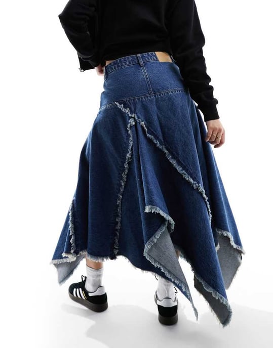 Cotton On näsdukssöm denimkjol i tvättad blå - Image 2