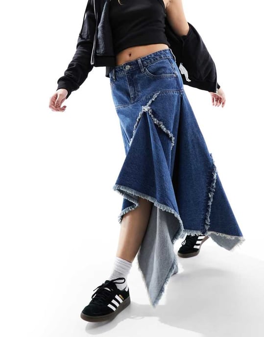 Cotton On näsdukssöm denimkjol i tvättad blå - Image 3