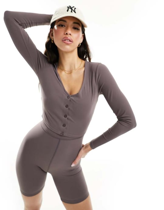 ASOS 4505 studio mjuk touch cardigan topp i rosabrun - Image 1