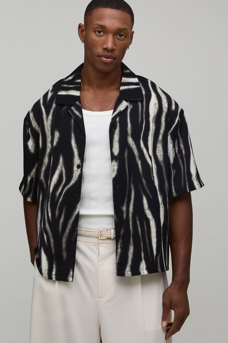 Oversized Boxy Distorted Animal Print Shirt - Image 1