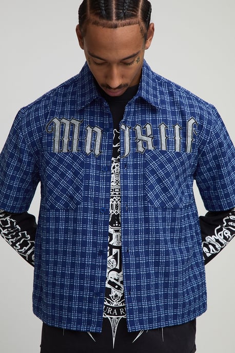 Oversized Microcheck MMXIII Applique Double Pocket Boxy Shirt - Image 1