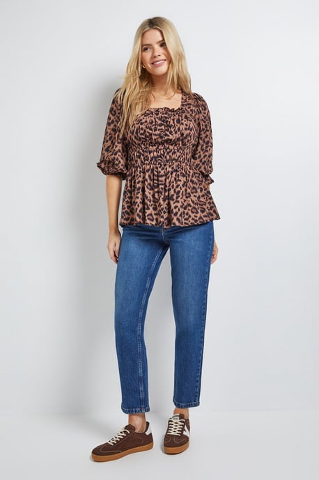 Leopard Square Neck Blouson Sleeve Top - Image 4