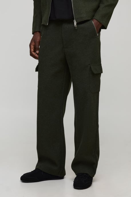 Relaxed Fit Wool Look Fixed Waistband Trousers - Image 1